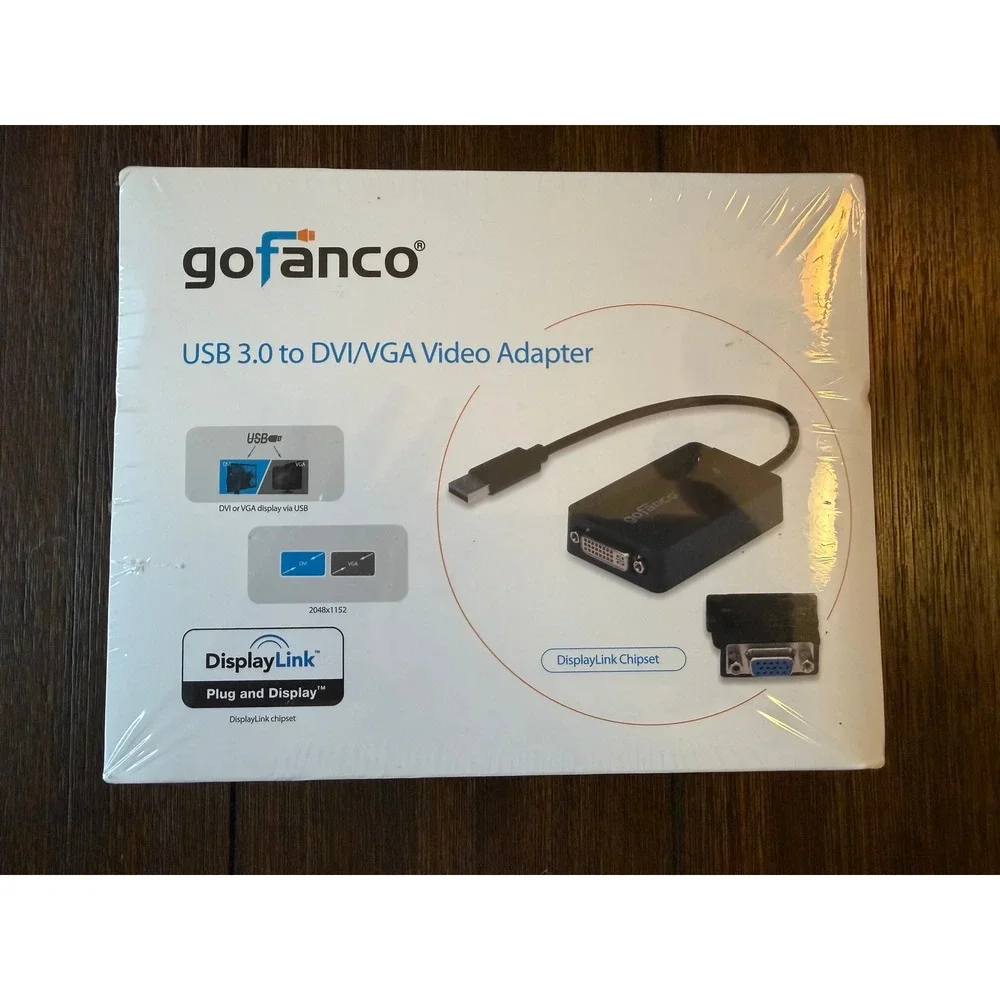 Gofanco USB 3.0 to DVI VGA Video Adapter DisplayLink 2048x1152 USB3DVI G6-0021B